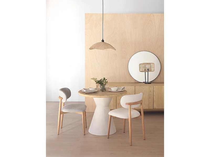 Lot de 4 chaises en chêne naturel recouvertes de tissu beige