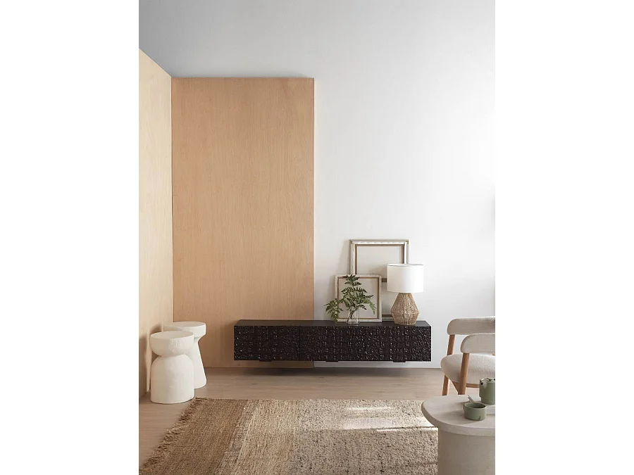 Mueble tv 4 puertas madera de mango color negro a colgar en pared