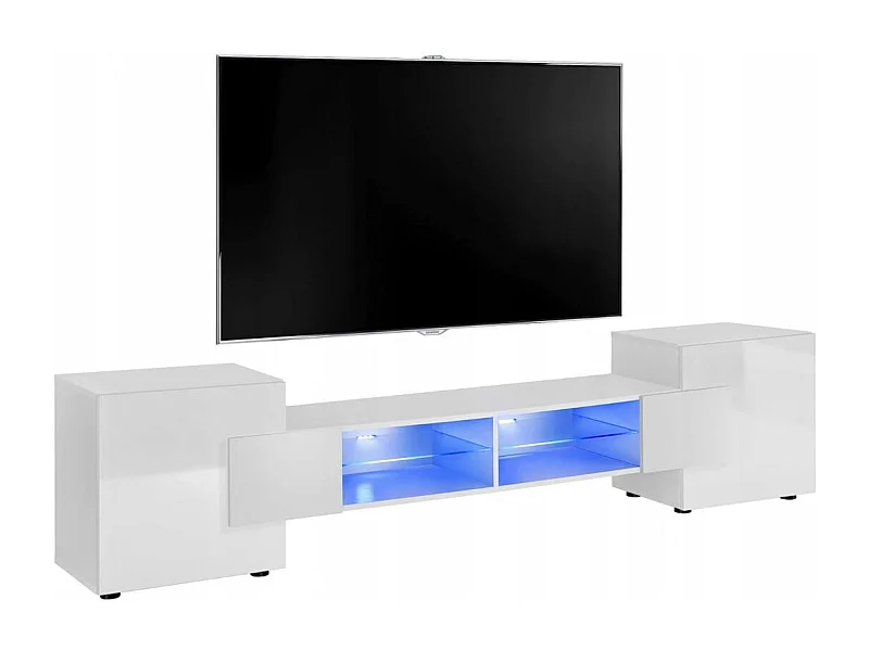 MEUBLE TV PABLO 230 cm avec LED Blanc Mat et Blanc Laqué
