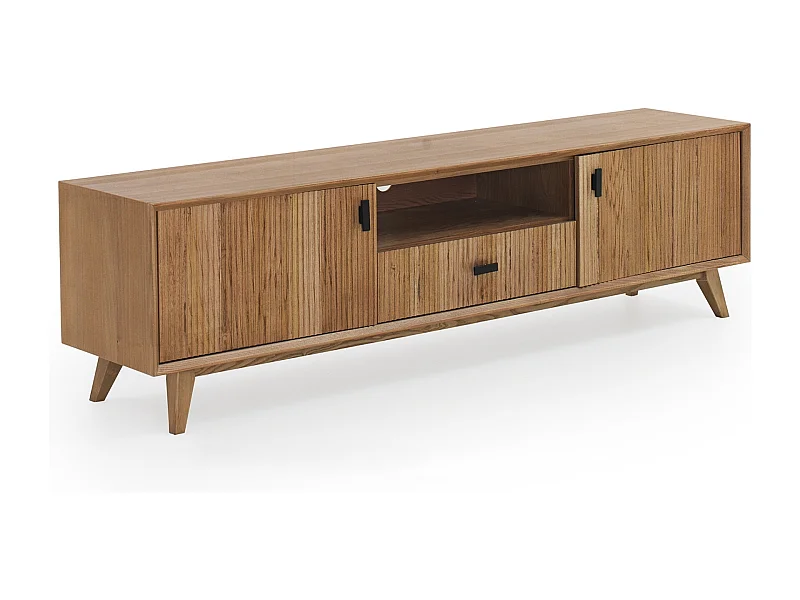 TV-Schrank mit zwei Türen und einer Schublade, furniert in Esche naturfarben