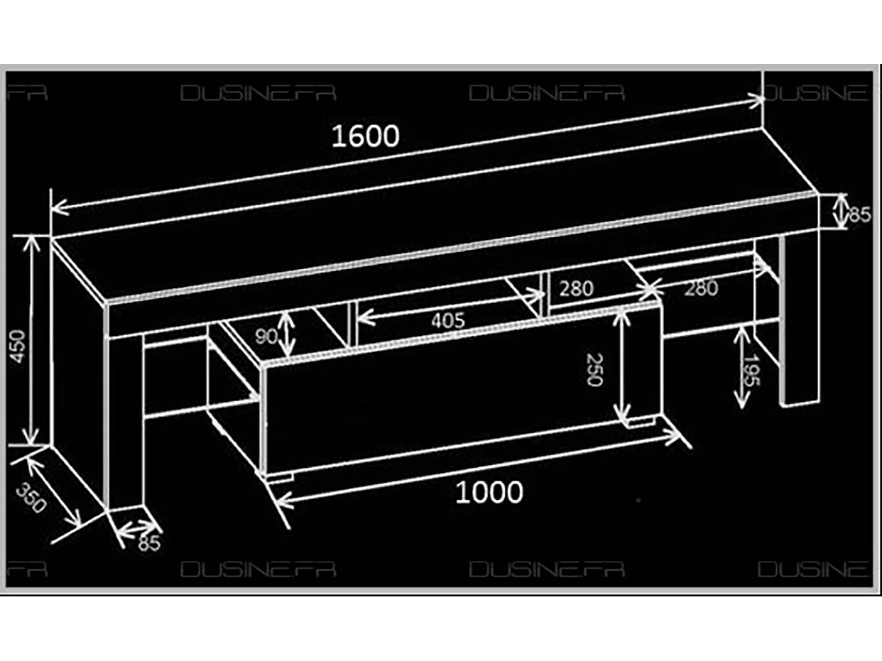 Meuble TV SPIDER A LED en Blanc MAT avec porte Noir Laqué 160 cm