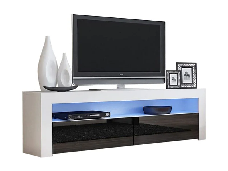 Meuble TV Savelli LED Blanc MAT et portes en Noir laqué 157 cm