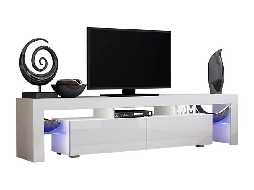 Meuble TV SPIDER BIG A LED en Blanc MAT avec portes Blanc Laqué 200 cm