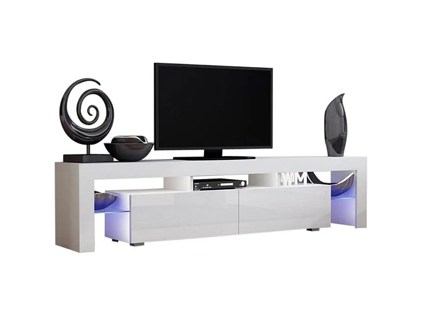 Meuble TV SPIDER BIG A LED en Blanc MAT avec portes Blanc Laqué 200 cm