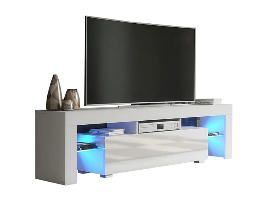 Meuble TV SPIDER A LED en Blanc MAT avec porte Blanc Laqué 160 cm