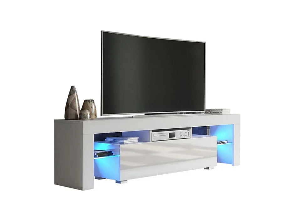 Meuble TV SPIDER A LED en Blanc MAT avec porte Blanc Laqué 160 cm