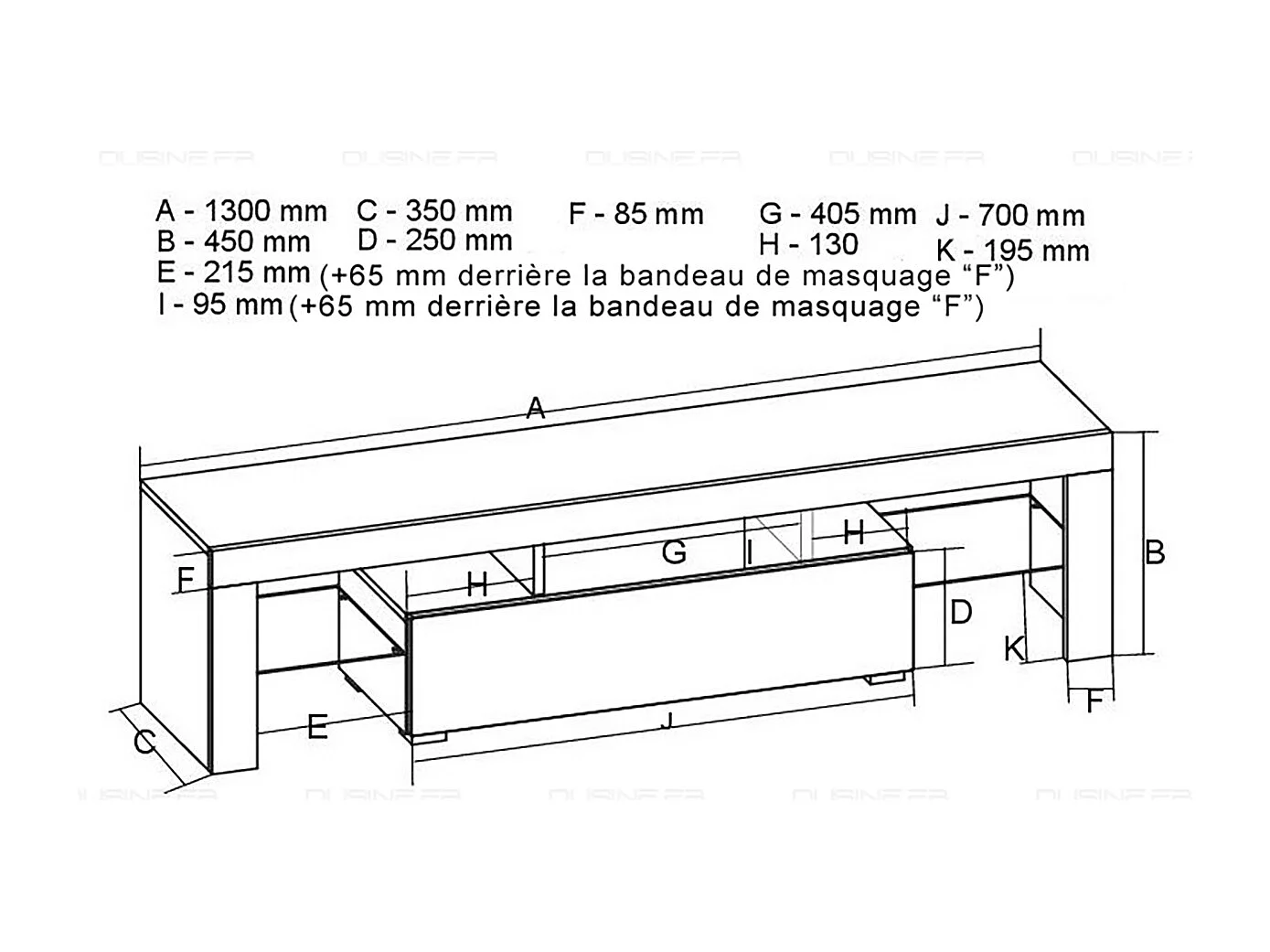 Meuble TV SPIDER A LED en MAT Noir avec porte Blanc Laqué 130 cm