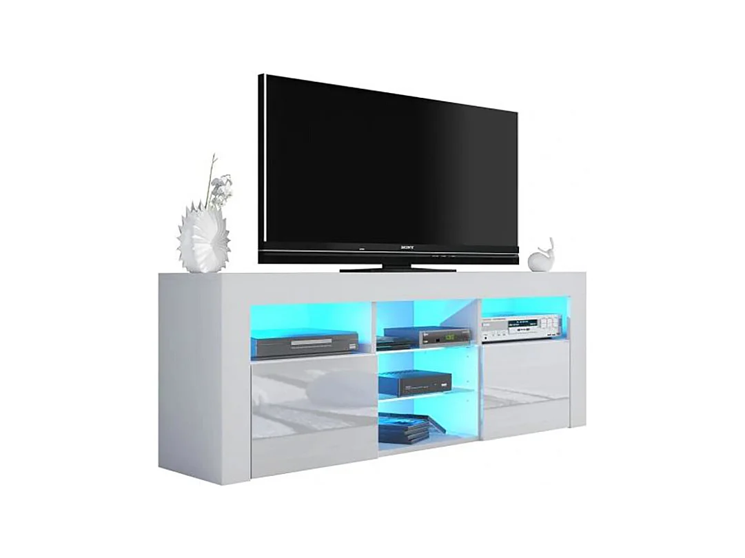 Meuble TV JIVE BLANC A LED 145 cm avec 2 portes laquées