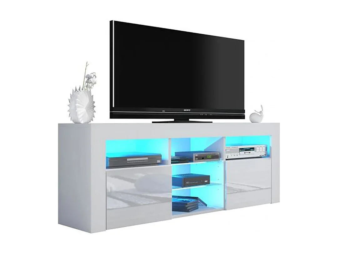 Meuble TV JIVE BLANC A LED 145 cm avec 2 portes laquées