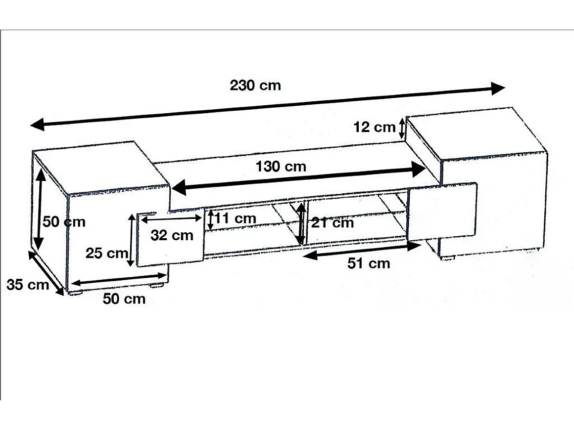 MEUBLE TV PABLO 230 cm avec LED Noir Mat et Noir Laqué