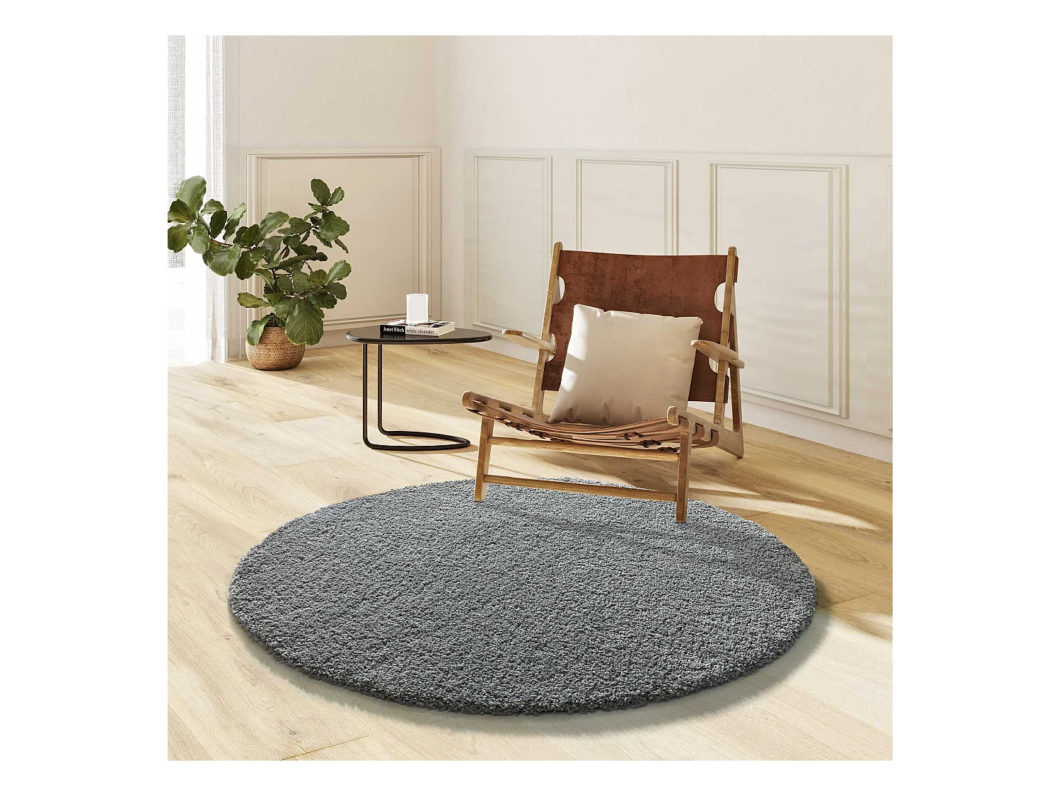 Tapis intérieur rond - uni - argent - diam.130 cm - NORGE