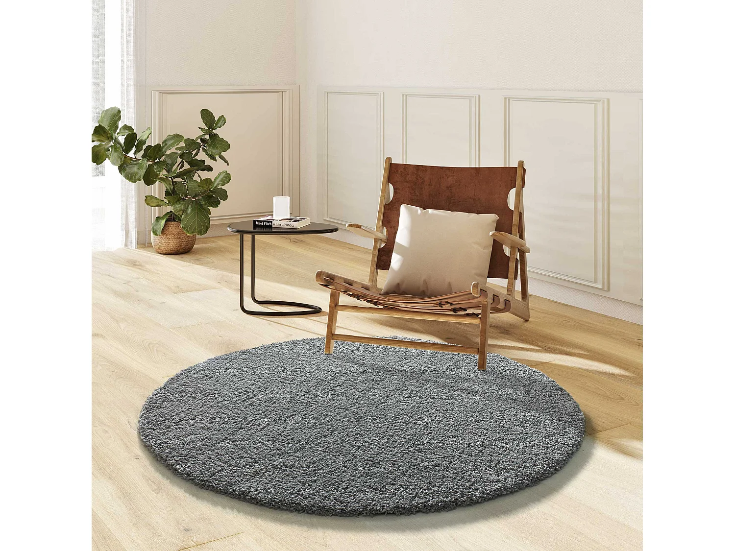 Hoogpolig tapijt - glad - zilverkleurig - D.130 cm - NORGE