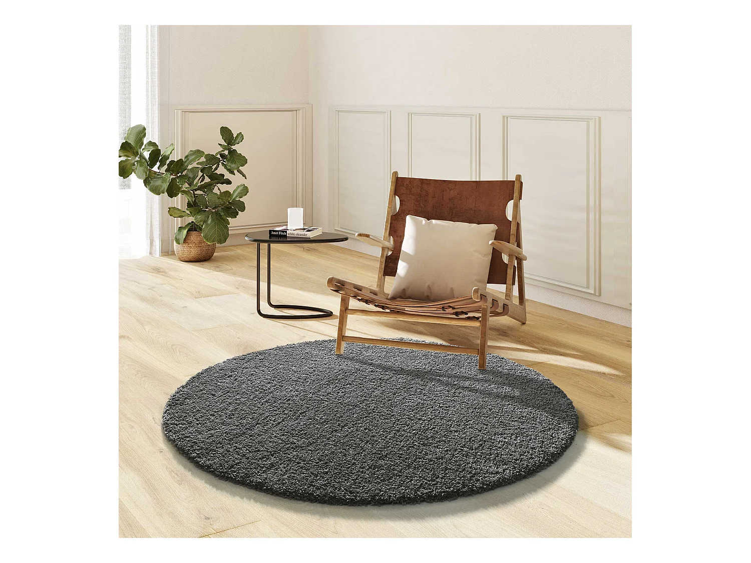 Tapis intérieur rond - uni - anthracite - diam.130 cm - NORGE