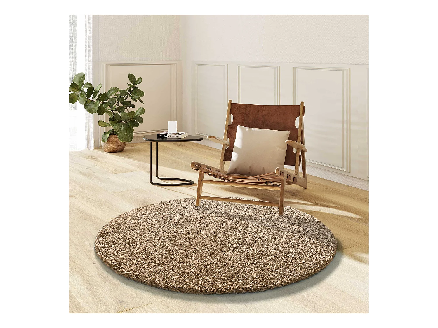 Hoogpolig tapijt - glad - linnen - D.130 cm - NORGE