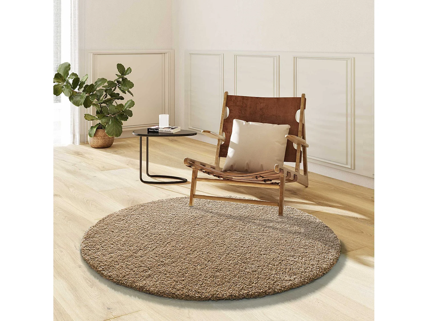Tapis intérieur rond - uni - lin - diam.130 cm - NORGE
