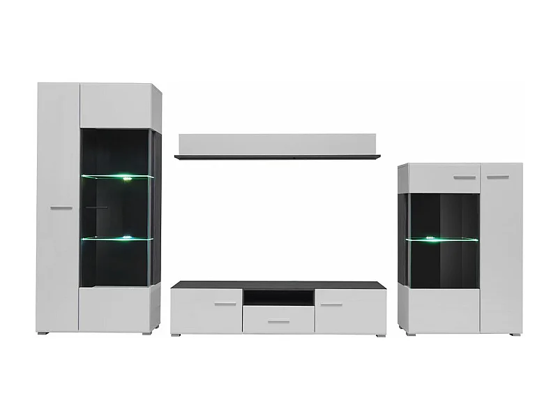 Grand ENSEMBLE MEUBLE TV LED CAPONE NOIR MAT et BLANC LAQUE 310 CM