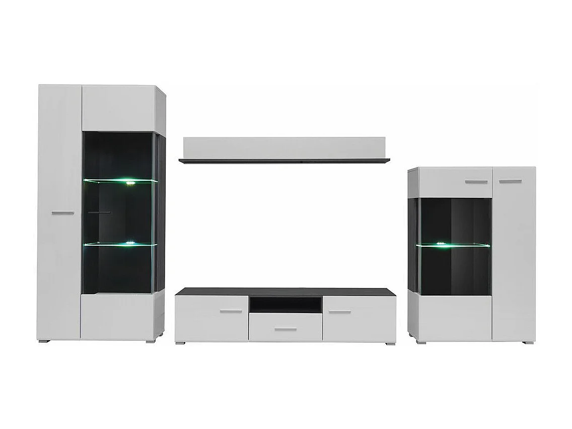 Grand ENSEMBLE MEUBLE TV LED CAPONE NOIR MAT et BLANC LAQUE 310 CM