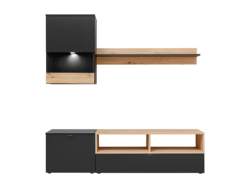 ENSEMBLE MEUBLE TV NANO NOIR MAT ET BOIS ARTISANA 175 CM