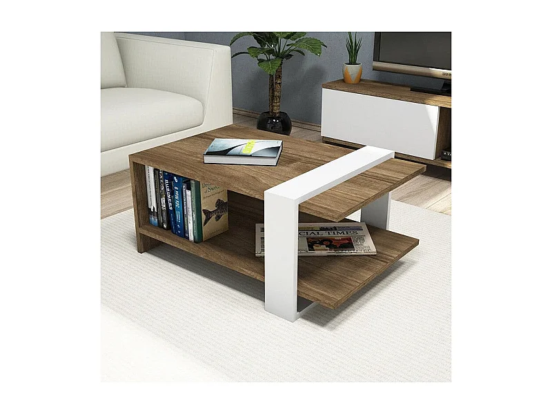 Table basse Carla Bois  blanc noyer 80x50x35 cm