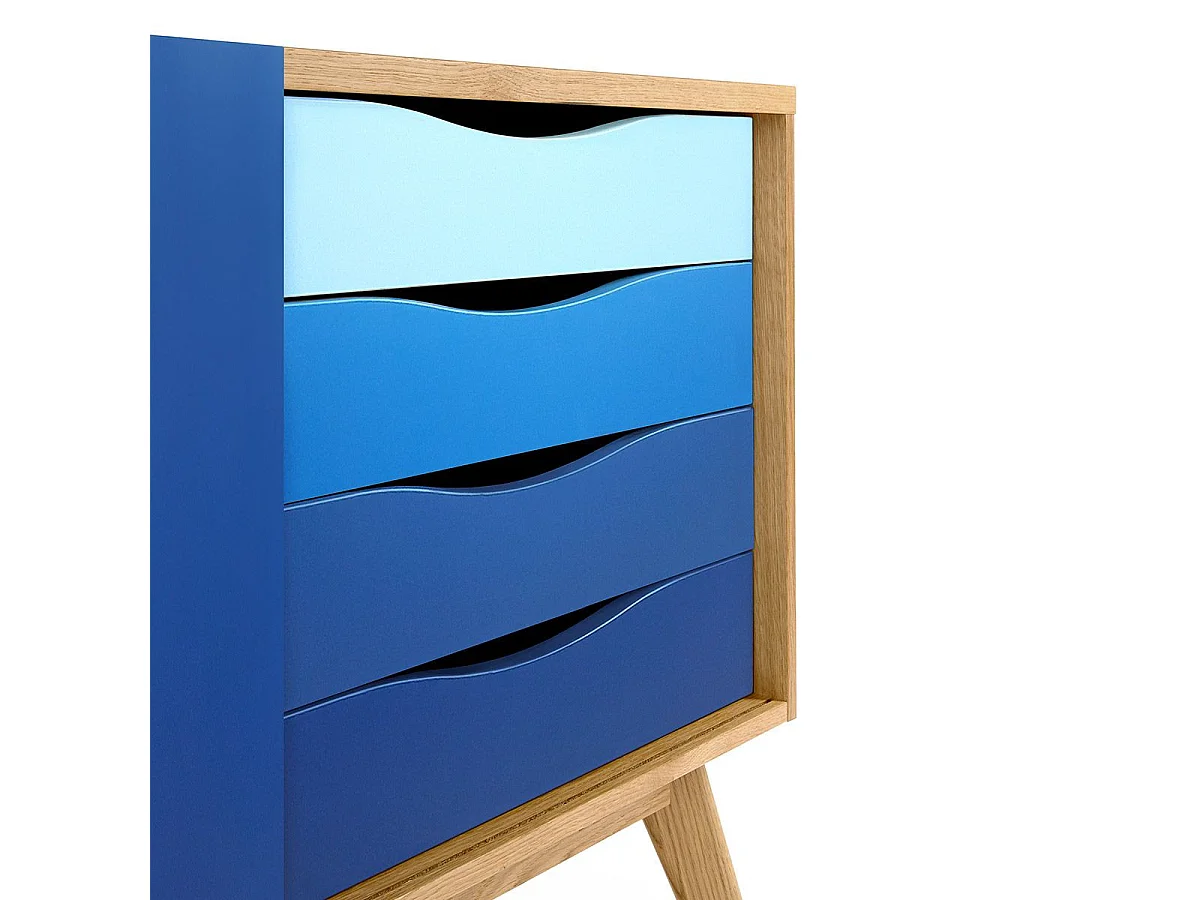 Buffet 4 Tiroirs & 1 Porte "Avon" 128cm Chêne & Bleu Foncé