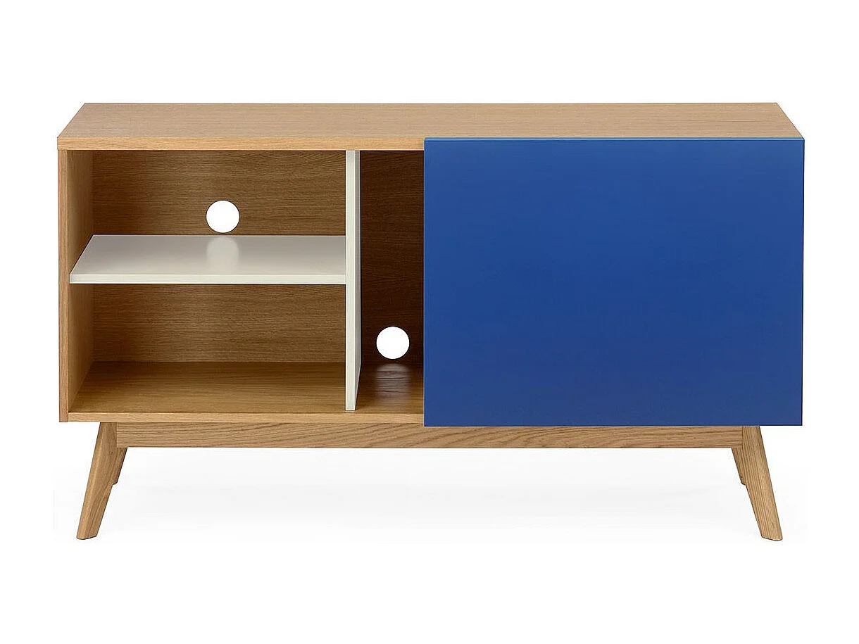 Buffet 4 Tiroirs & 1 Porte "Avon" 128cm Chêne & Bleu Foncé