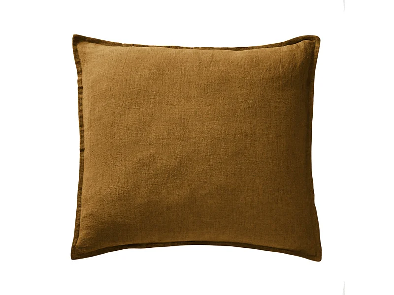 Lot de 2 taies d'oreillers 60 x 60 cm en lin lavé caramel - LUISA
