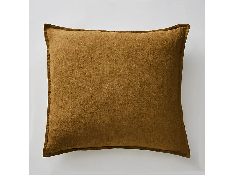 Lot de 2 taies d'oreillers 60 x 60 cm en lin lavé caramel - LUISA