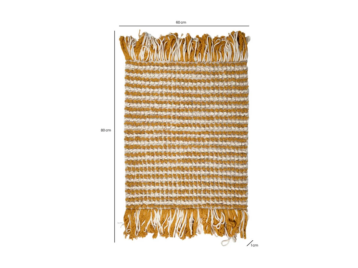 Tapis 60 x 80 cm texturé jaune moutarde et blanc avec franges – SOHO