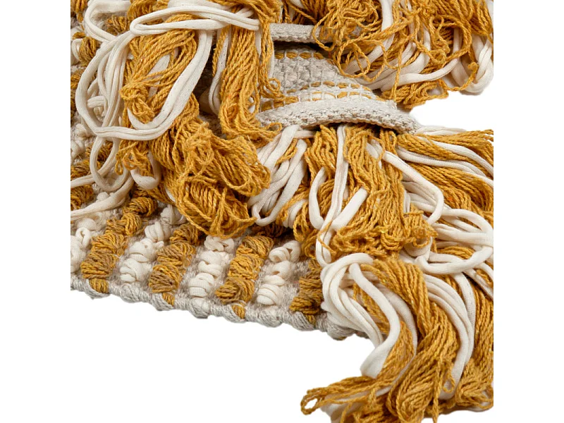 Tapis 60 x 80 cm texturé jaune moutarde et blanc avec franges – SOHO