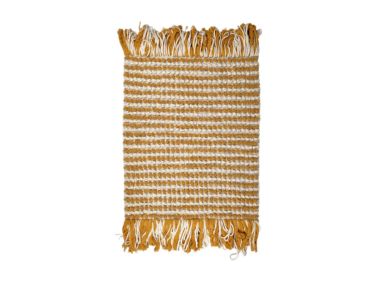 Tapis 60 x 80 cm texturé jaune moutarde et blanc avec franges – SOHO