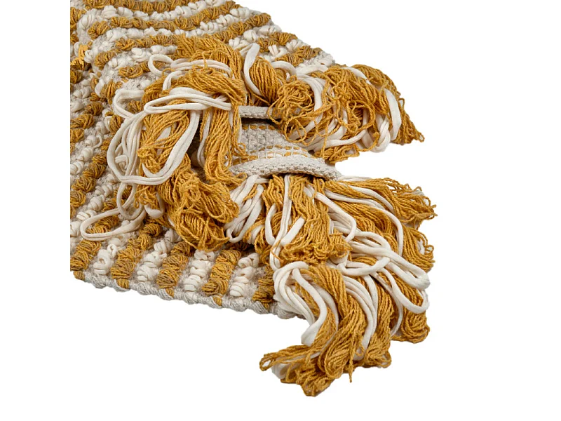 Tapis 60 x 80 cm texturé jaune moutarde et blanc avec franges – SOHO