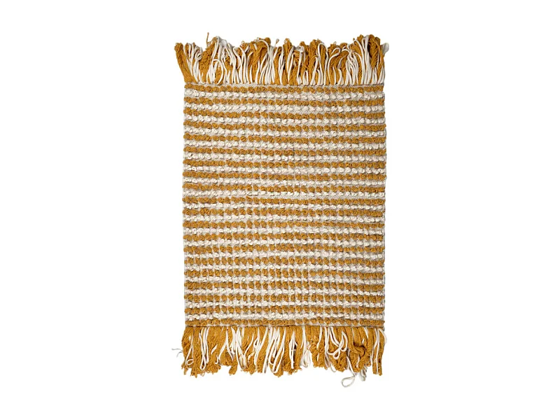 Tapis 60 x 80 cm texturé jaune moutarde et blanc avec franges – SOHO