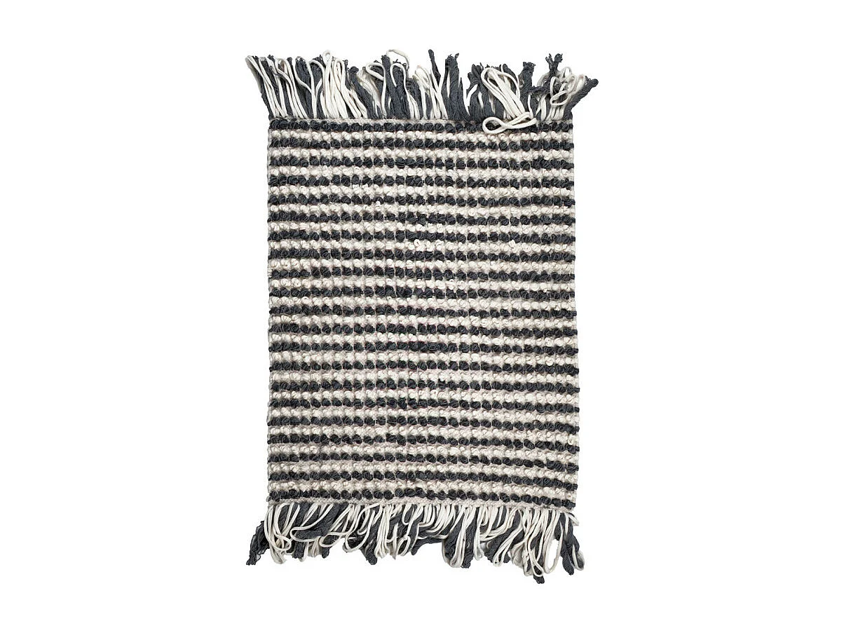 Tapis 60 x 80 cm en texturé gris foncé et blanc avec franges – SOHO