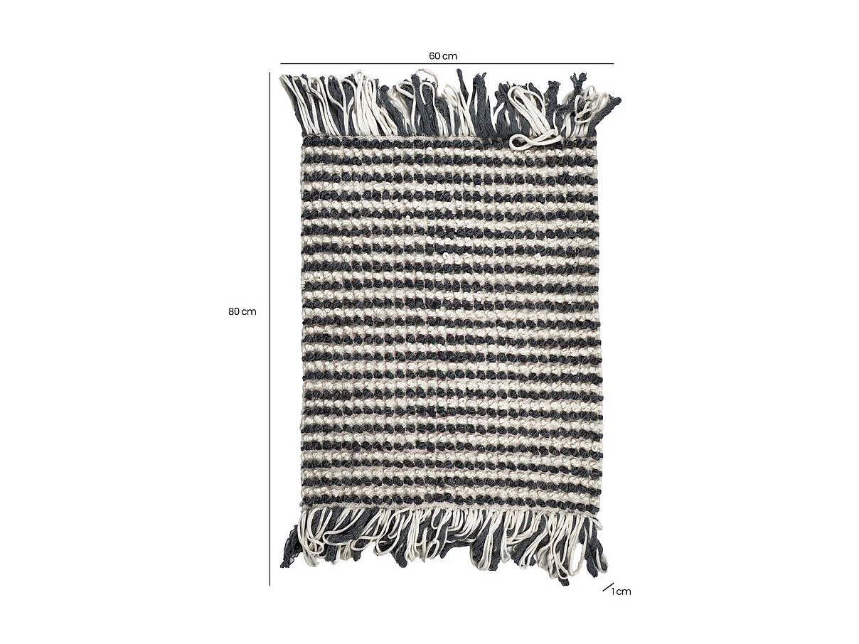 Tapis 60 x 80 cm en texturé gris foncé et blanc avec franges – SOHO