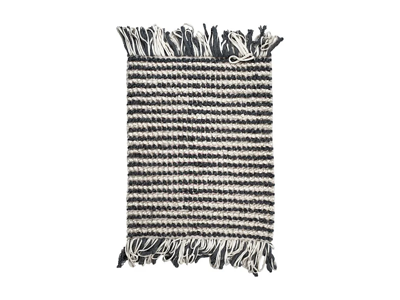 Tapis 60 x 80 cm en texturé gris foncé et blanc avec franges – SOHO