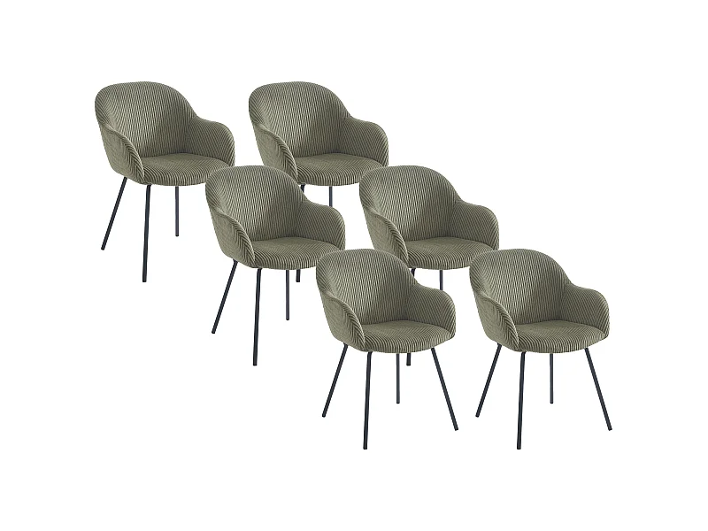 Stuhl mit Armlehnen 6er-Set - Cord & schwarzes Metall - Kaki - MARENZIA