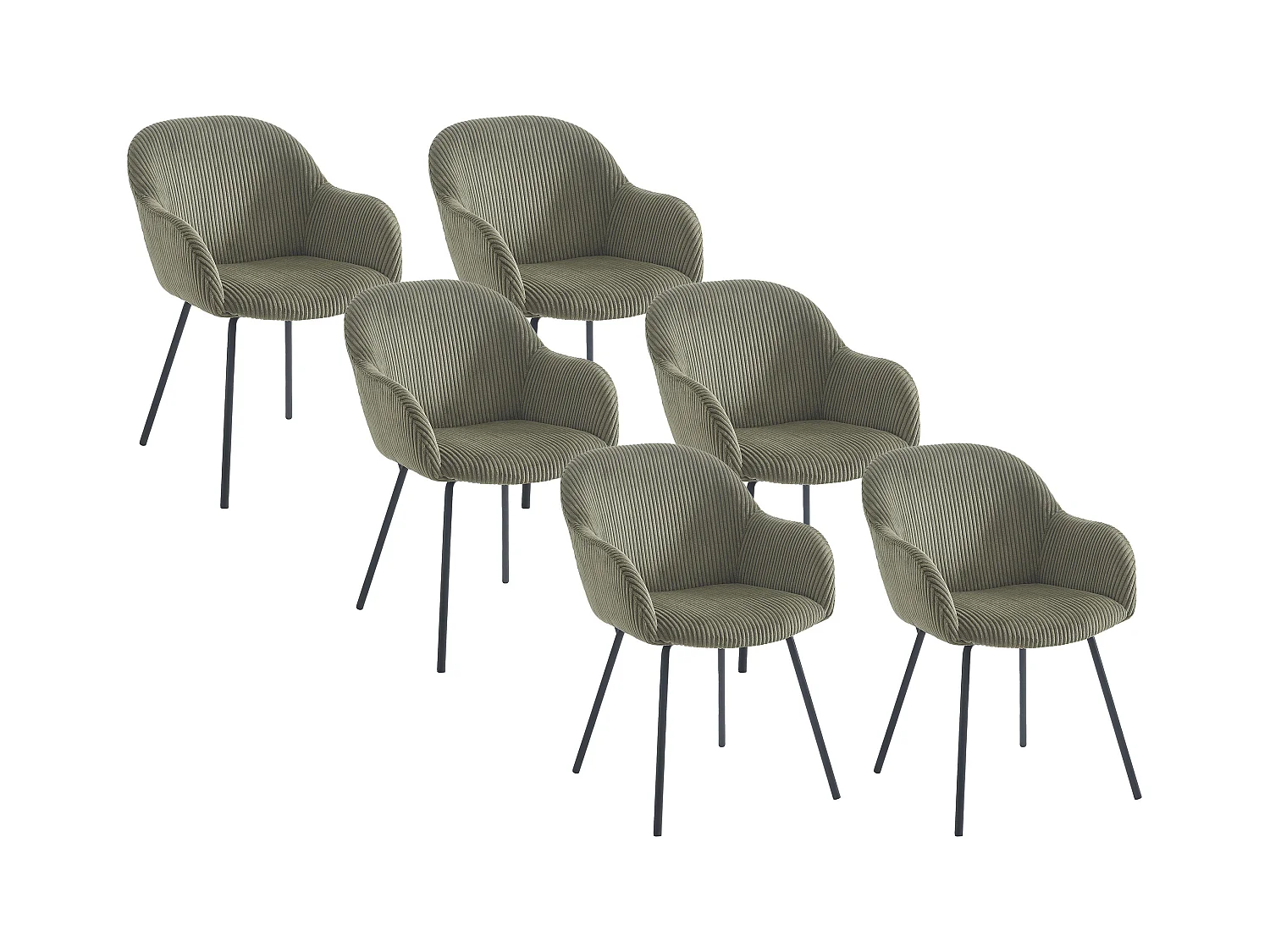 Set van 6 stoelen met armleuningen van ribfluweel en zwart metaal - Kaki - MARENZIA