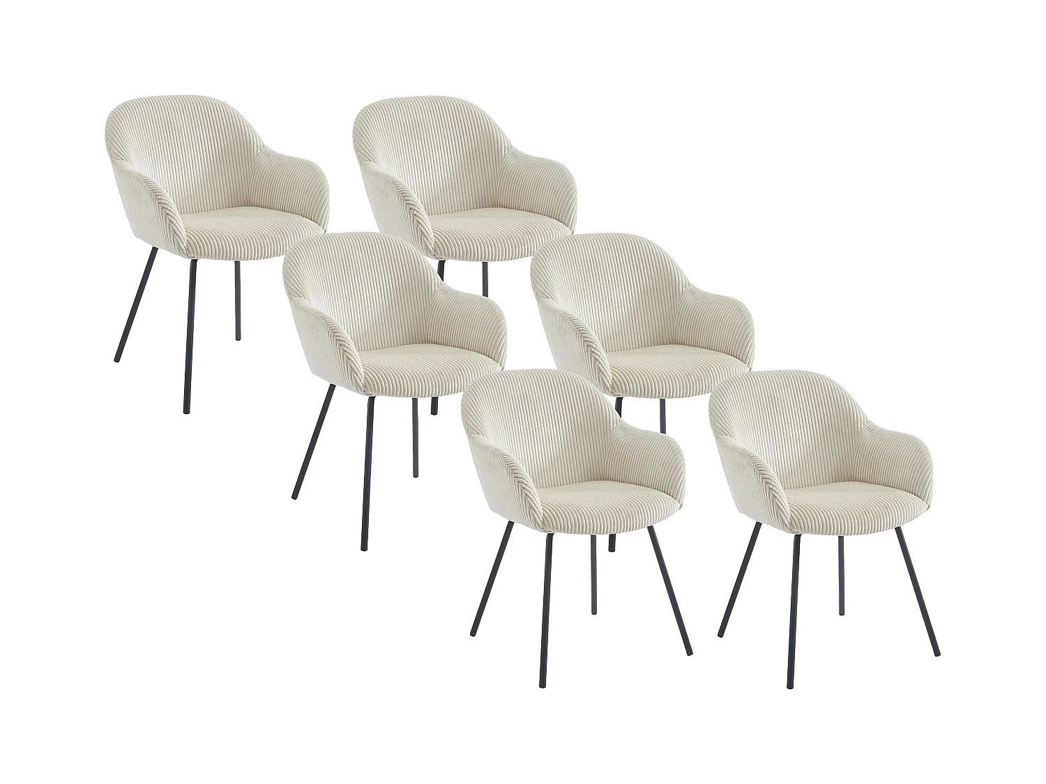 Lot de 6 chaises avec accoudoirs en velours côtelé et métal noir - Beige - MARENZIA