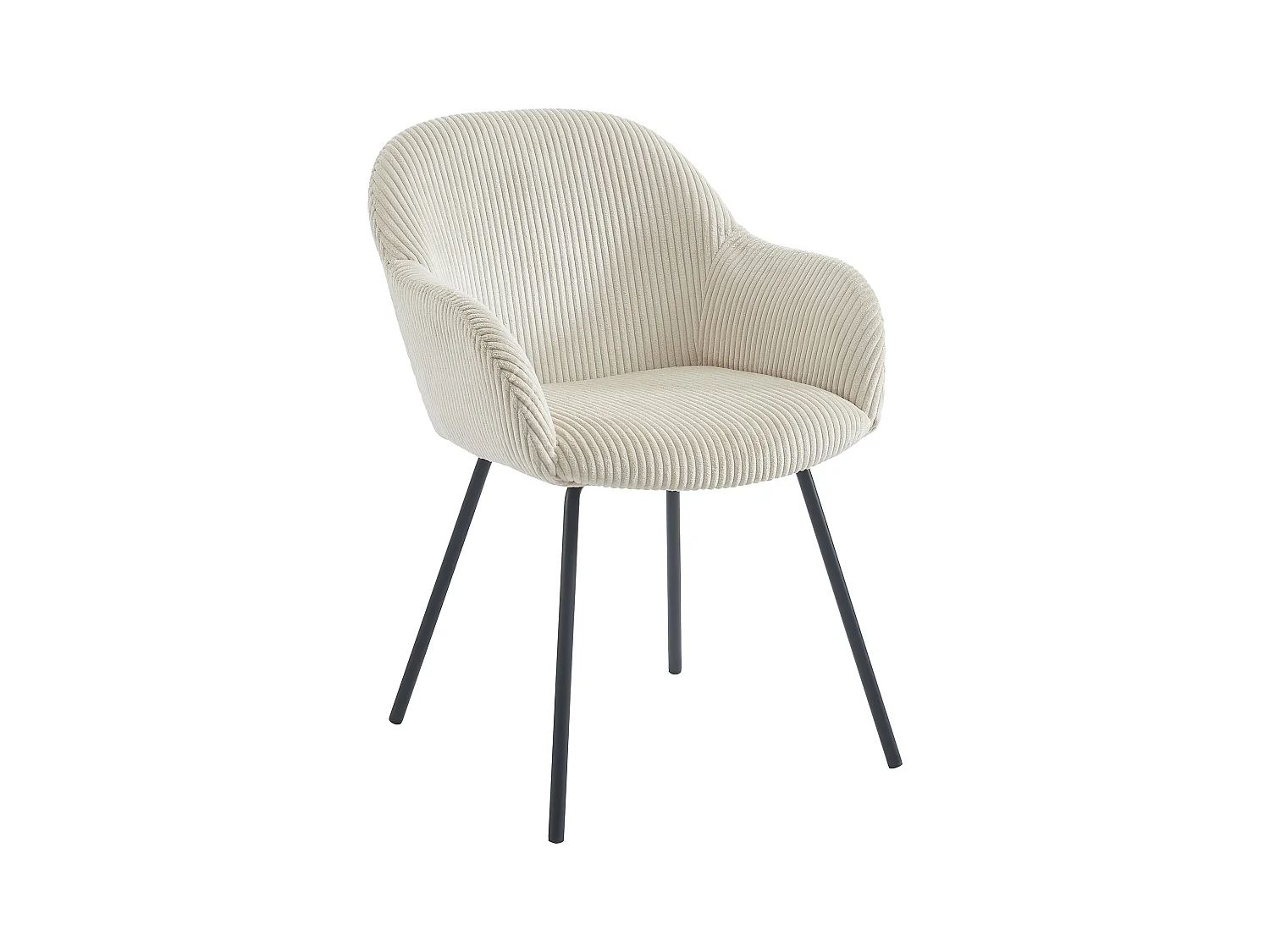 Lot de 6 chaises avec accoudoirs en velours côtelé et métal noir - Beige - MARENZIA