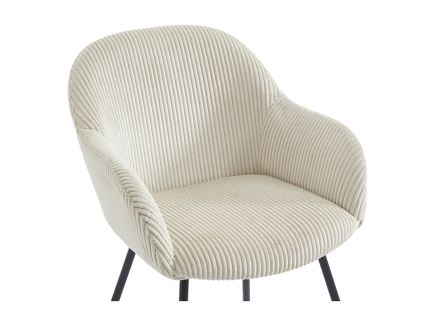 Lot de 6 chaises avec accoudoirs en velours côtelé et métal noir - Beige - MARENZIA