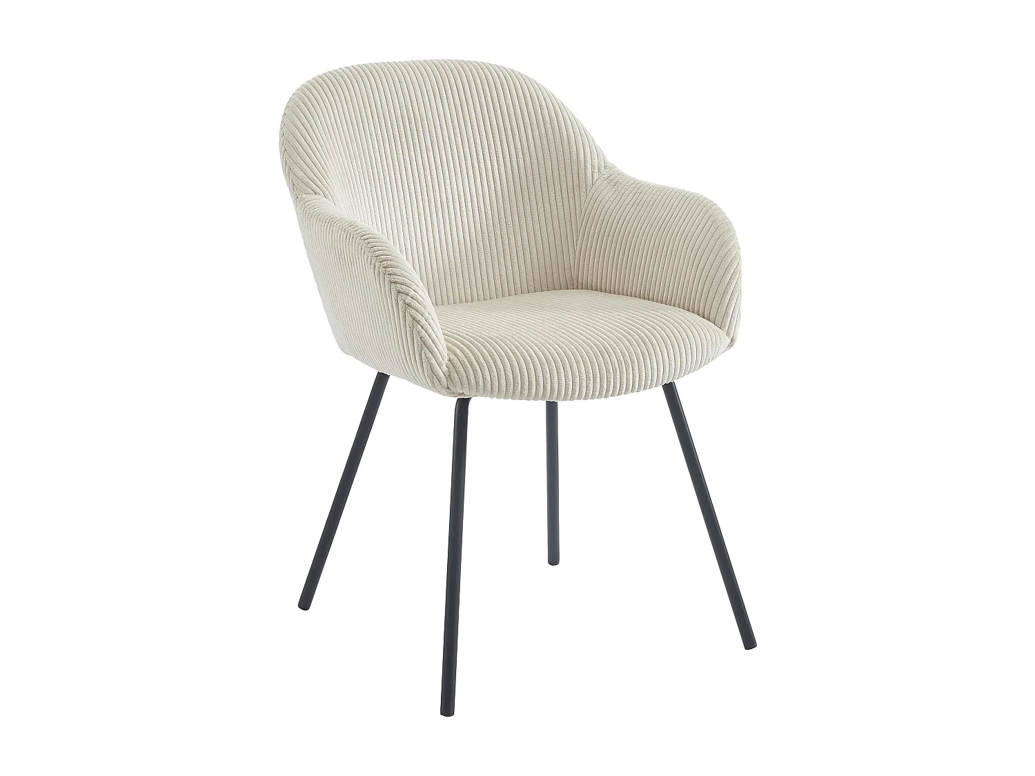 Lot de 6 chaises avec accoudoirs en velours côtelé et métal noir - Beige - MARENZIA