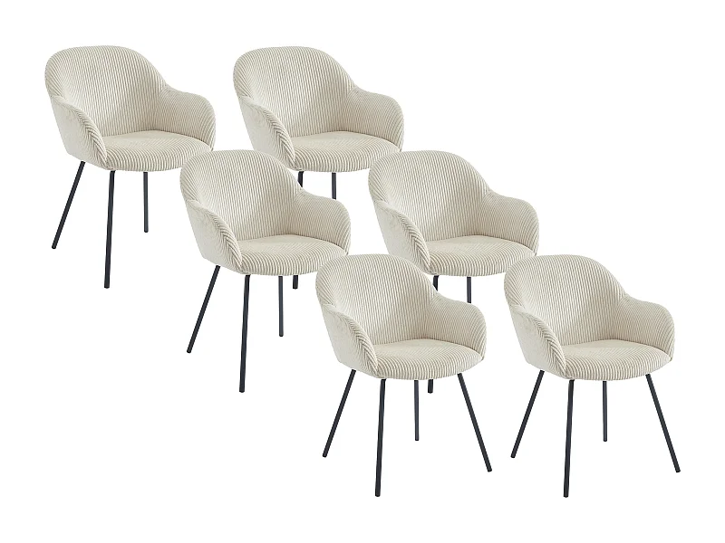 Lot de 6 chaises avec accoudoirs en velours côtelé et métal noir - Beige - MARENZIA
