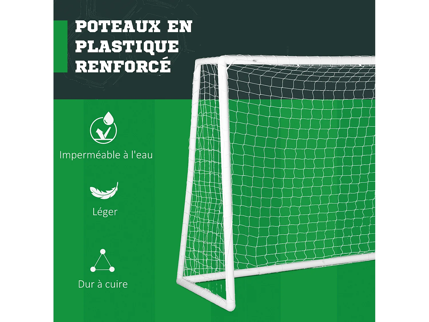 But de football cage de foot but futsal - dim. 3L x 1,2l x 2H m - PVC blanc