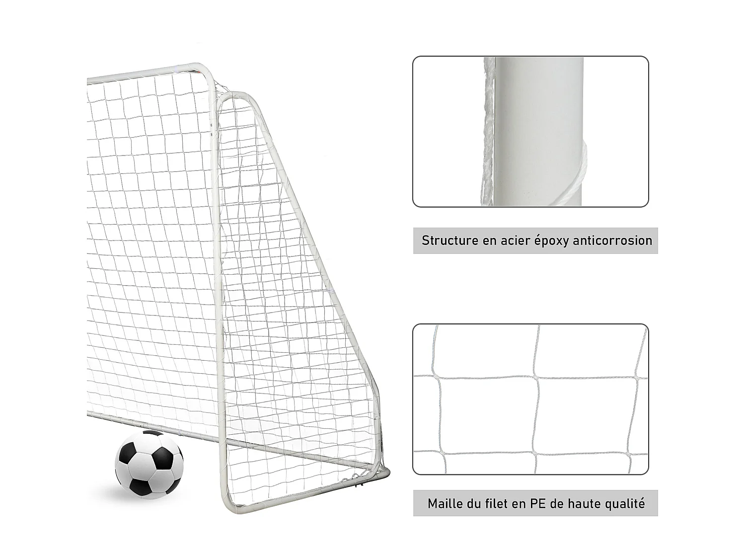 But de football - cage de foot - but futsal dim. 301L x 126l x 200H cm - châssis métal époxy filet PE - piquets inclus - blanc
