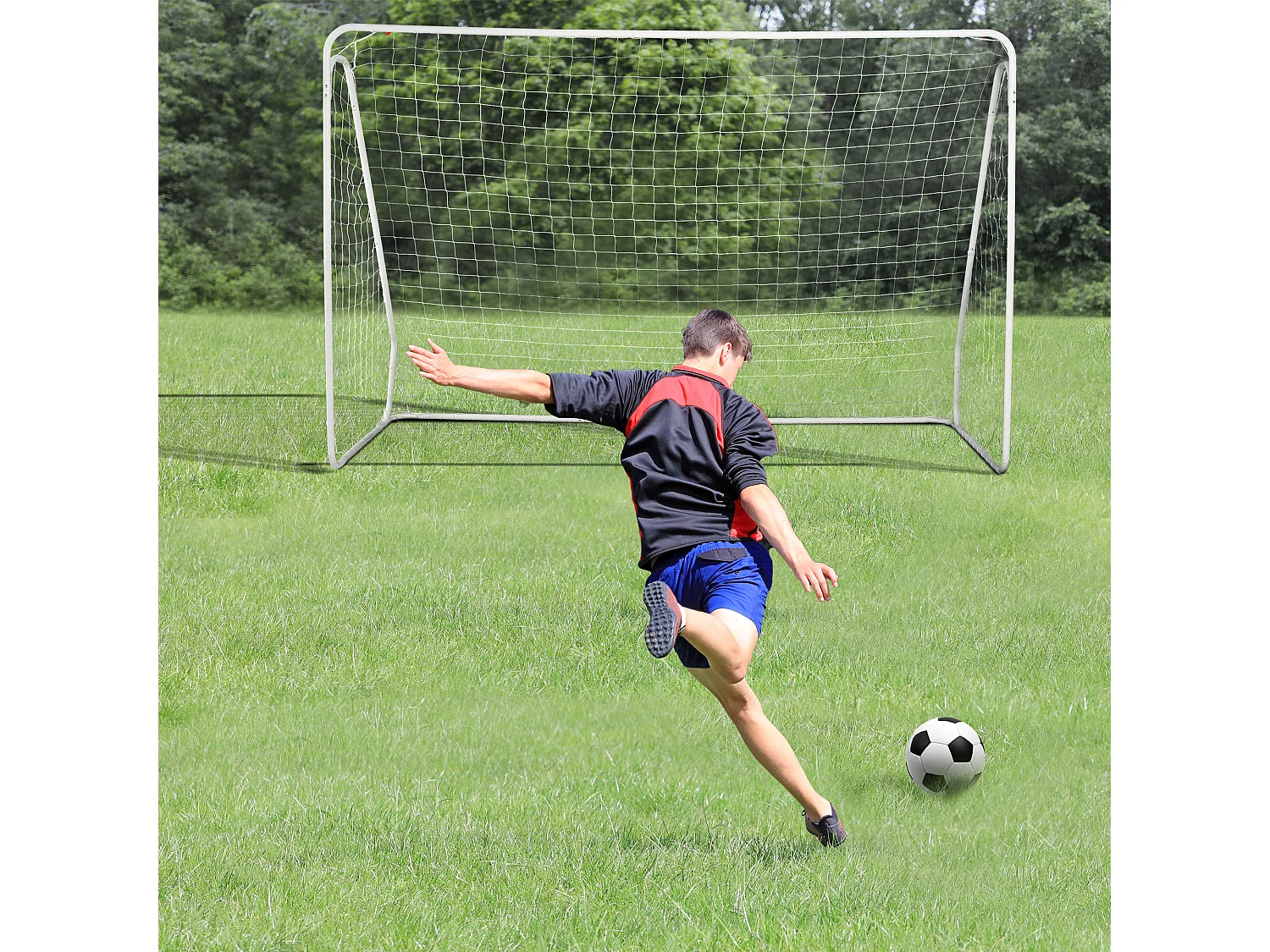 But de football - cage de foot - but futsal dim. 301L x 126l x 200H cm - châssis métal époxy filet PE - piquets inclus - blanc