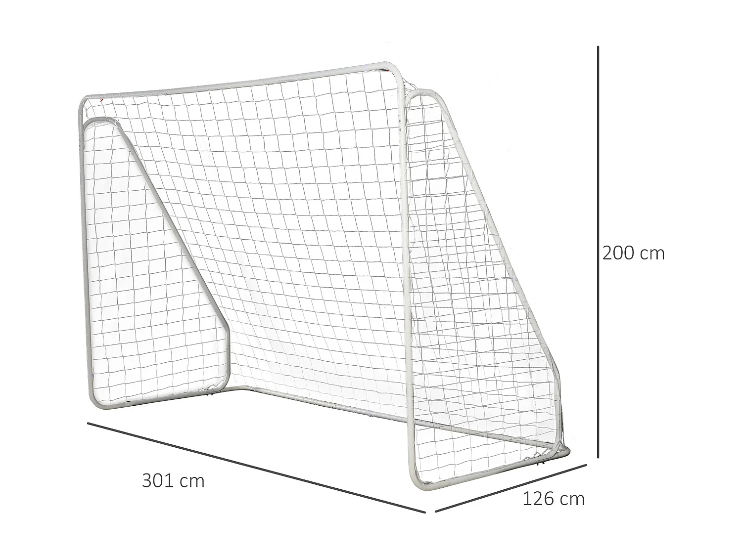 But de football - cage de foot - but futsal dim. 301L x 126l x 200H cm - châssis métal époxy filet PE - piquets inclus - blanc