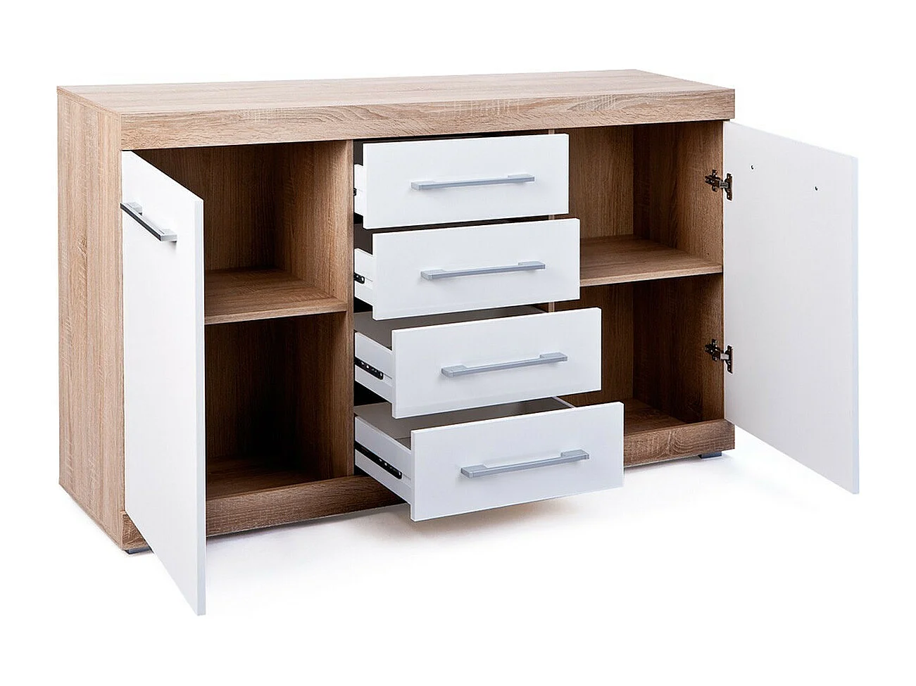 Buffet 2 Portes & 4 Tiroirs "Luni" 155cm Blanc