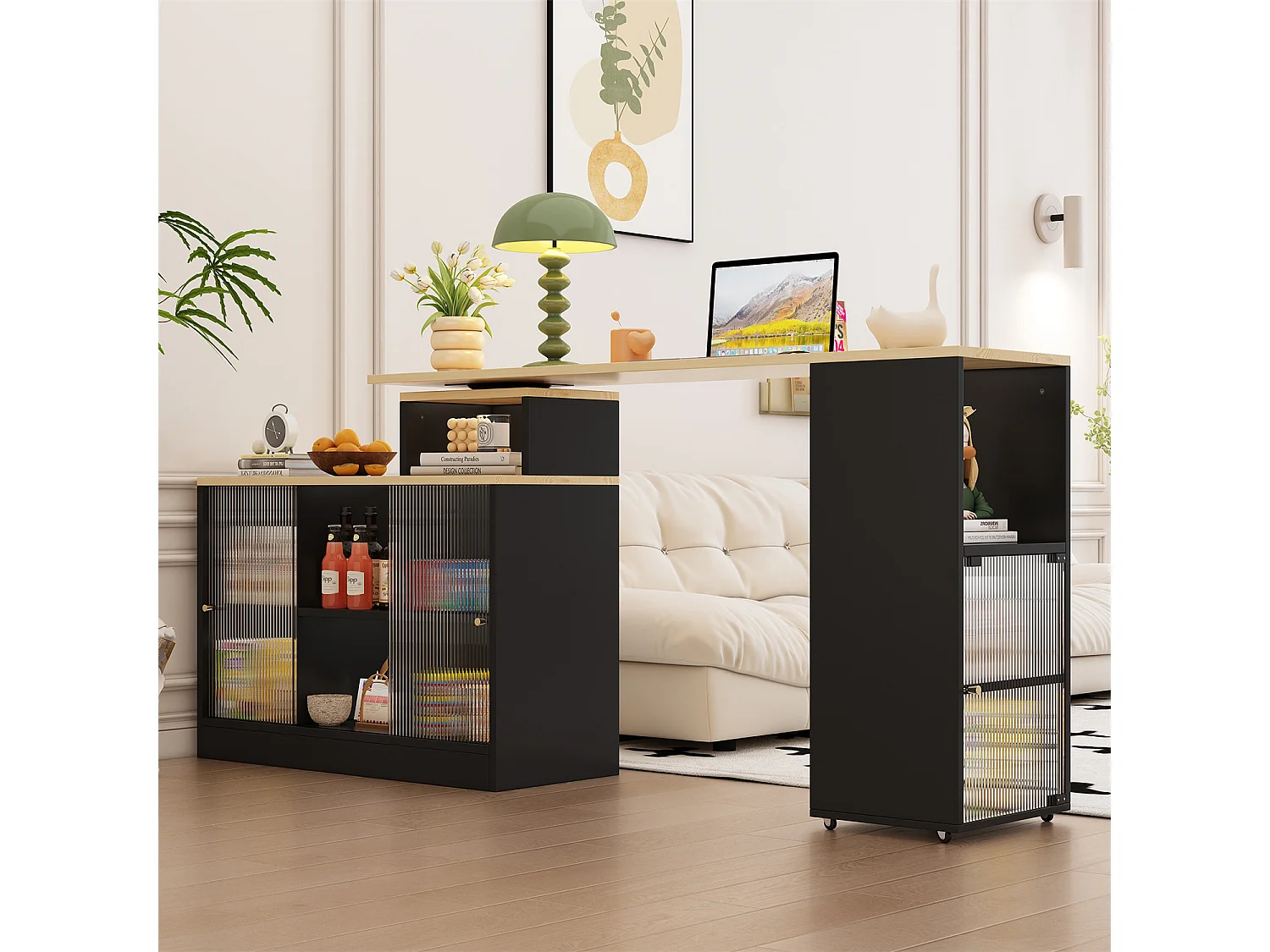 Bartafel met opbergruimte, moderne mobiele bartafel, hoge tafel, bistrotafel, hoge tafel, bistrotafel, grote opbergruimte, draait zonder tillen, zwart