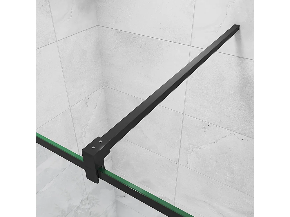 Painel de duche Fixo Borda serigráfica preta Vidro Anti-calcário 8mm com Barra 140cm Perfil Preto fosco (88-90)x200cm-AICA