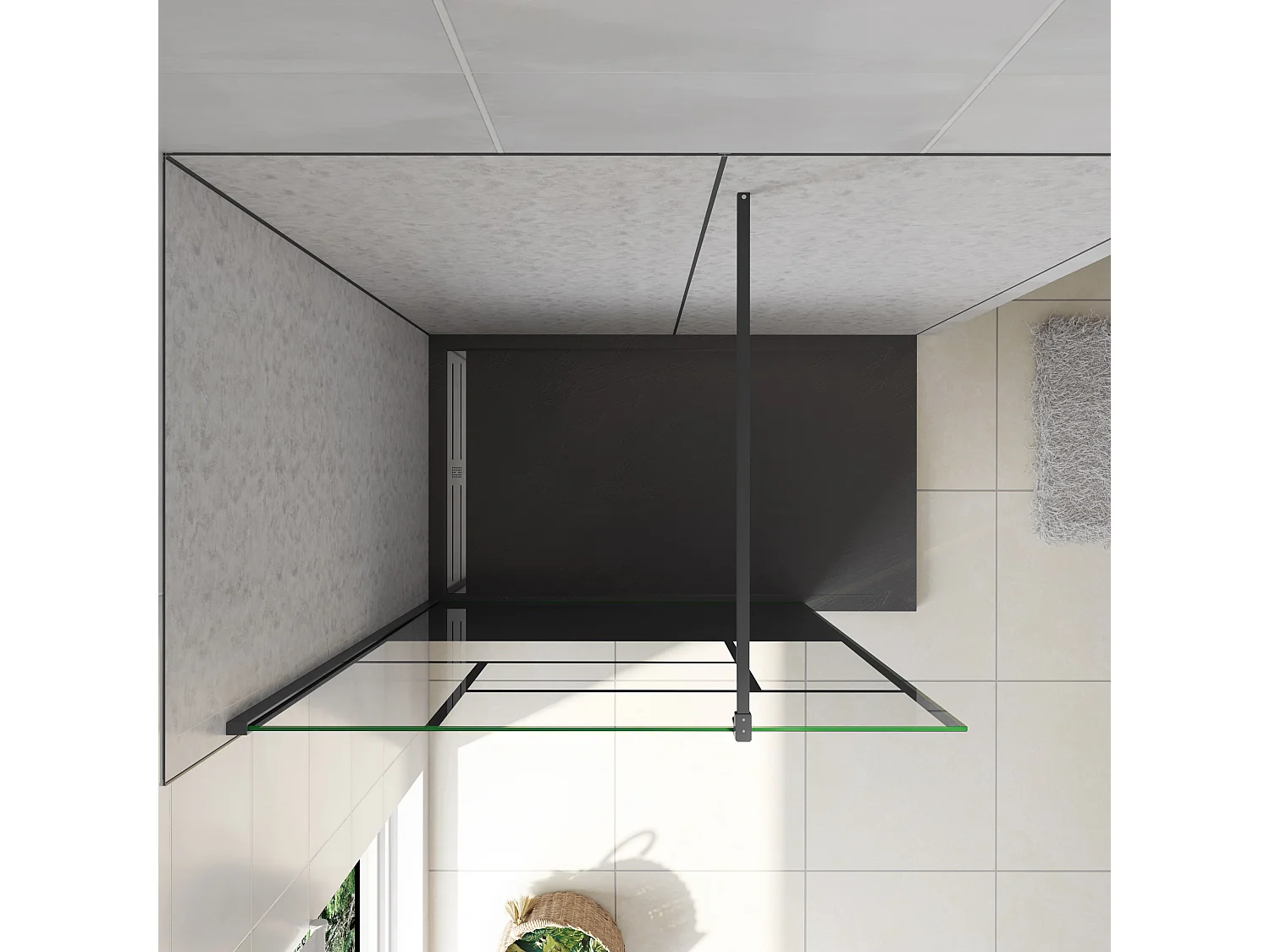 Walkin Mampara Panel de ducha Pantalla Panel Fijo estilo industrial Cristal Antical 8mm con Barra 90cm Perfil Negro Mate,(977-1000)x2000mm-AICA